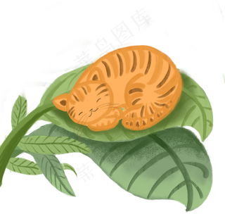 初夏叶子上睡觉的猫咪免抠图
