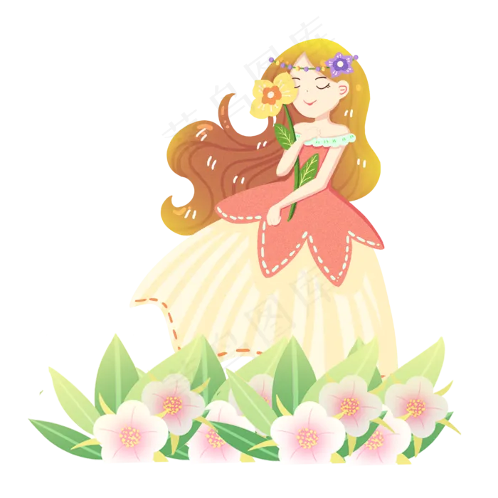 夏至鲜花女孩精灵素材(2000X2000(DPI:300))psd模版下载