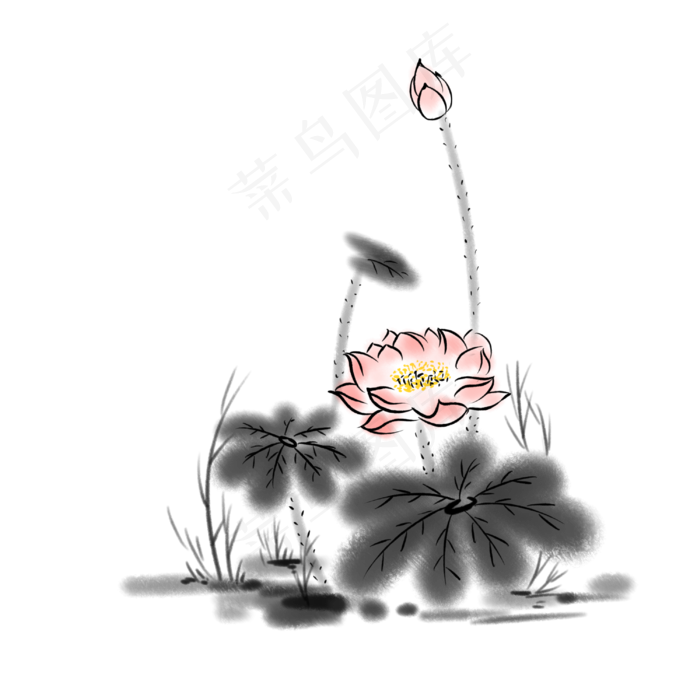 清新水墨荷花夏季植物(3000X3000(DPI:300))psd模版下载