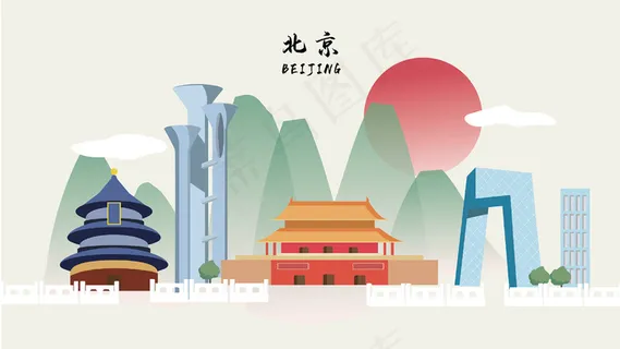 城市地标建筑中国平面风 城市地标建筑中国平面风