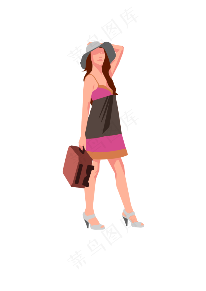 春分提行李箱的女人免扣元素,免抠元素