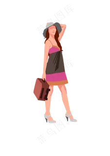 春分提行李箱的女人免扣元素,免抠元素