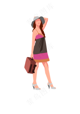 春分提行李箱的女人免扣元素,免抠元素