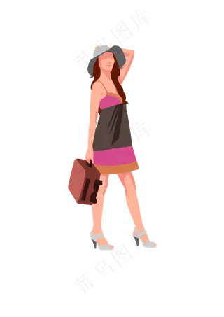 春分提行李箱的女人免扣元素,免抠元素