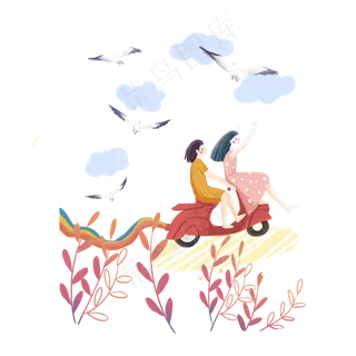 儿童节女孩骑车素材