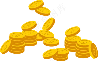 一堆金币矢量素材,免抠元素