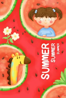 夏季夏天食物西瓜长颈鹿女孩 夏季夏天食物西瓜长颈鹿女孩