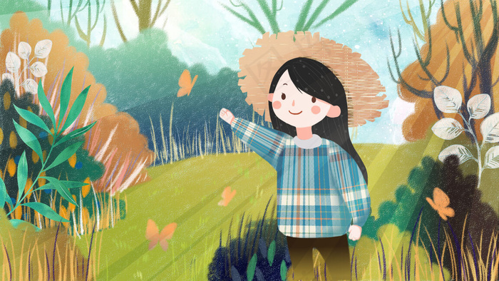 手绘风格春天采风郊游