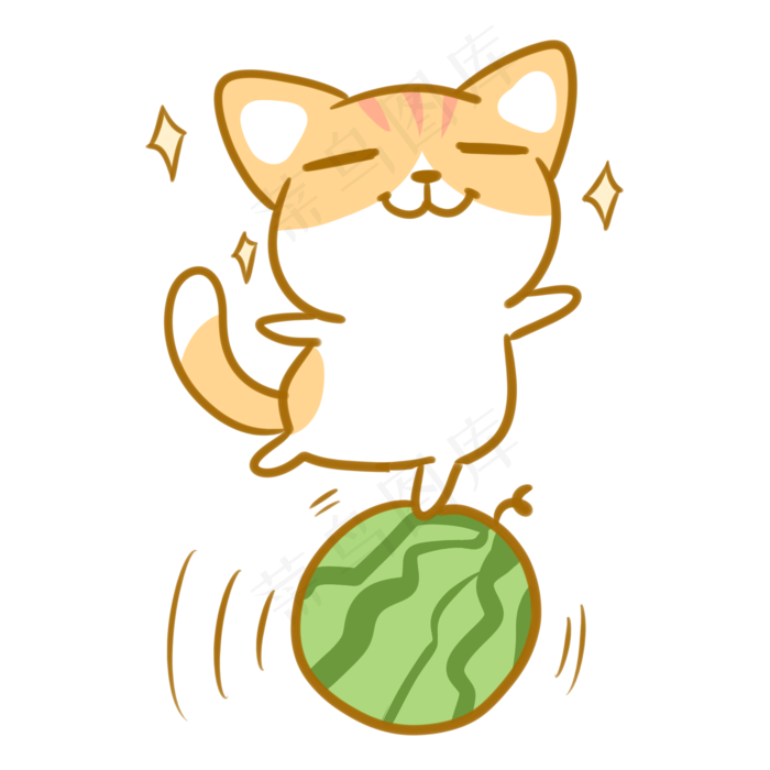 站在西瓜上的橘猫(2100X2100(DPI:300))psd模版下载