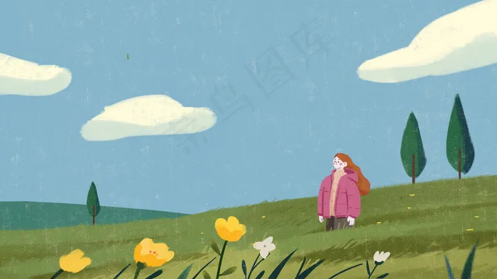 立春草原上的女孩