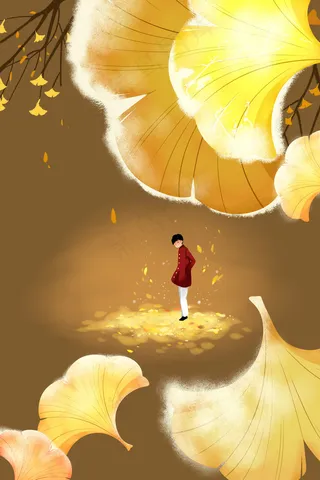 黄色系卡通手绘风霜降配图