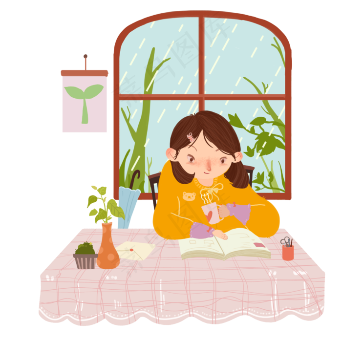 谷雨看书的小女孩