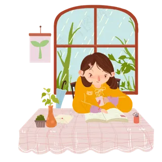 谷雨看书的小女孩
