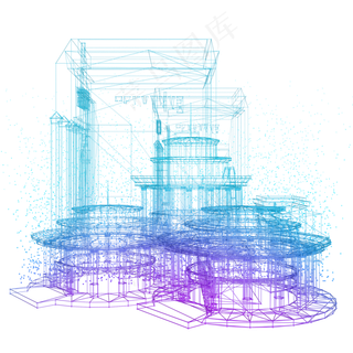 楼空间建筑科技庭院智能魔幻数据,免抠元素