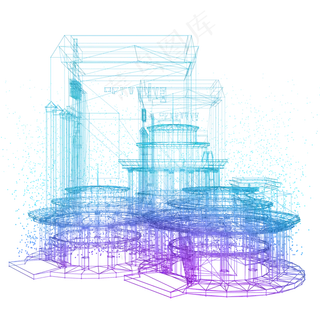 楼空间建筑科技庭院智能魔幻数据,免抠元素 楼空间建筑科技庭院智能魔幻数据,免抠元素