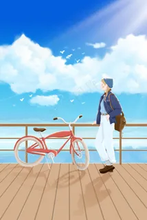 旅行旅游郊游春天立春大海女孩蓝天 旅行旅游郊游春天立春大海女孩蓝天