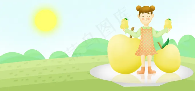 惊蛰节气卡通清新梨子女孩banner