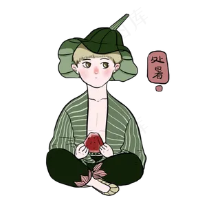 气节人物处暑荷叶小男童吃西瓜