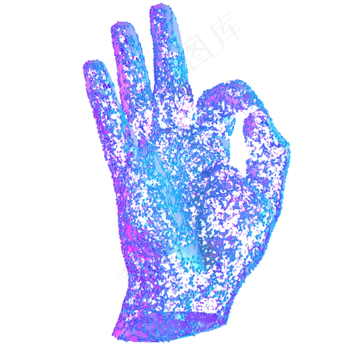 科技智能单手魔幻数据点状蓝色手,免抠元素(2000*2000px 300 dpi )
