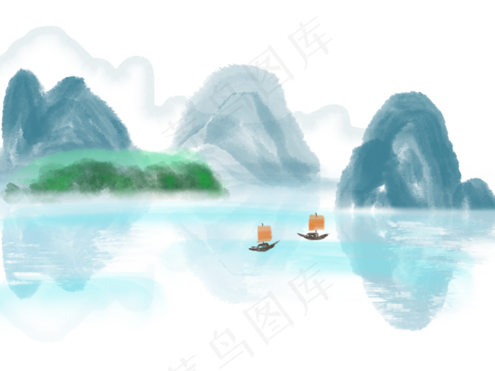 水墨山水风景画(2000X1500(DPI:300))psd模版下载