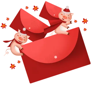 2019猪年红包花朵和小猪,免抠元素