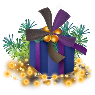 圣诞灯和蓝色礼物盒,免抠元素