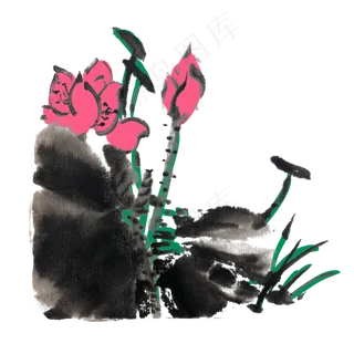 夏季水墨荷花手绘素材