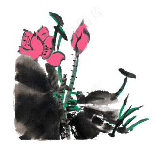 夏季水墨荷花手绘素材