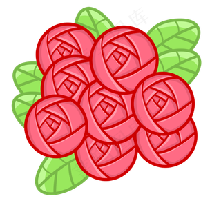 手绘带叶子红色玫瑰