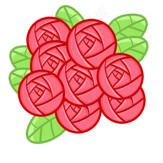 手绘带叶子红色玫瑰