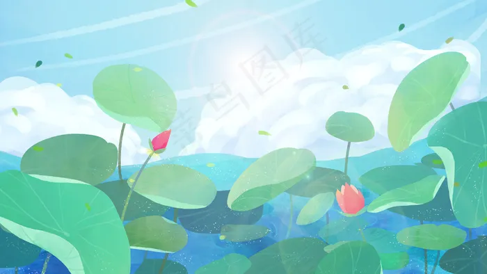 立夏时节荷花荷叶风景(2880*1620px 300 dpi )psd模版下载