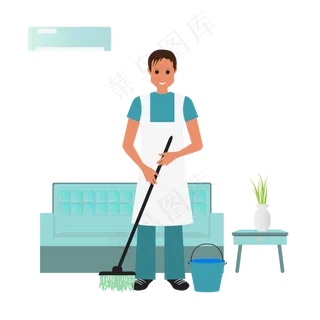 拖地的男人矢量素材