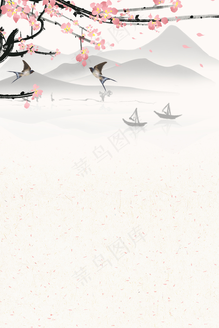 水墨山水桃花复古H5背景背景图片素材,背景元素