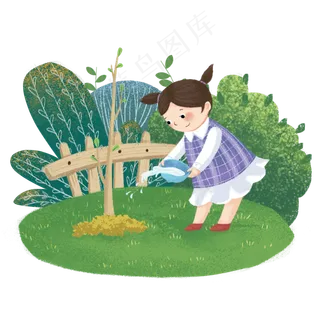 植树节浇水的女孩