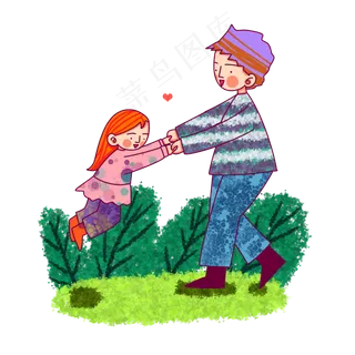 卡通风格父女踏青出游