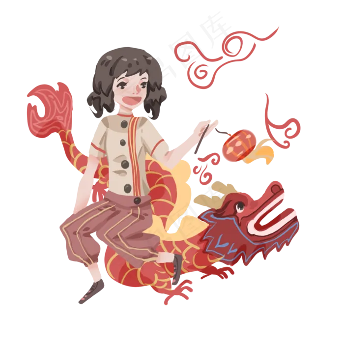 二月二龙抬头人物和灯笼,免抠元素