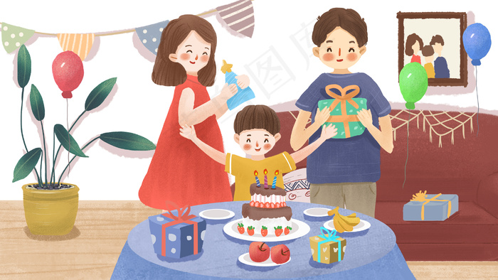 爸爸妈妈给孩子过生日小清新(2880X1620(DPI:300))psd模版下载