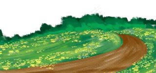 卡通手绘绿色草地道路banner