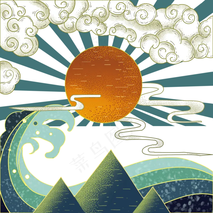 日本浮世绘海浪和云,免抠元素
