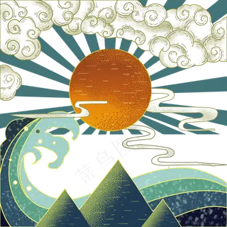 日本浮世绘海浪和云,免抠元素