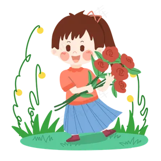 卡通女孩踏青出游PNG素材