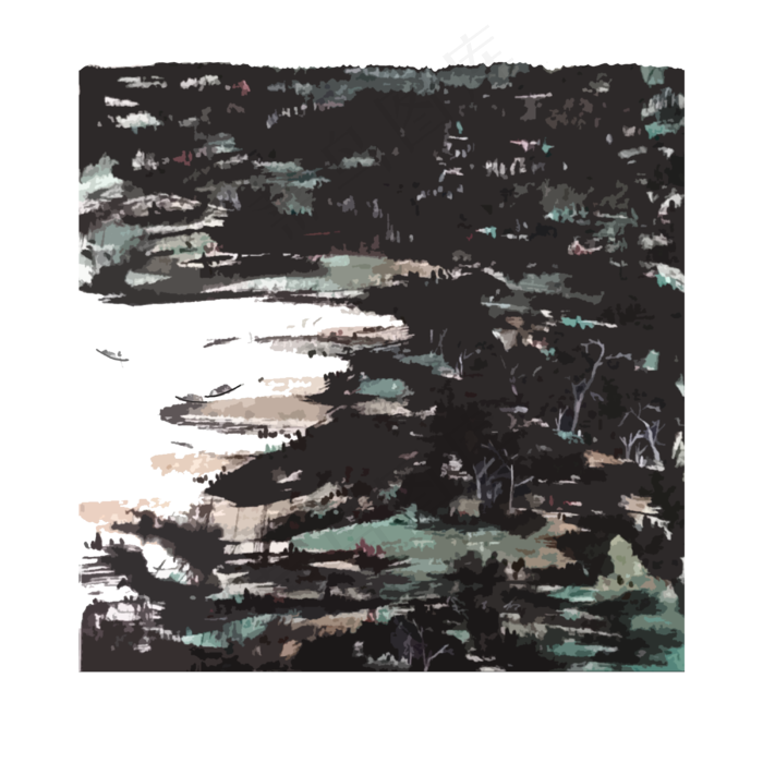 山水色块国画水墨写意春PNG(3000X3000(DPI:300))psd模版下载