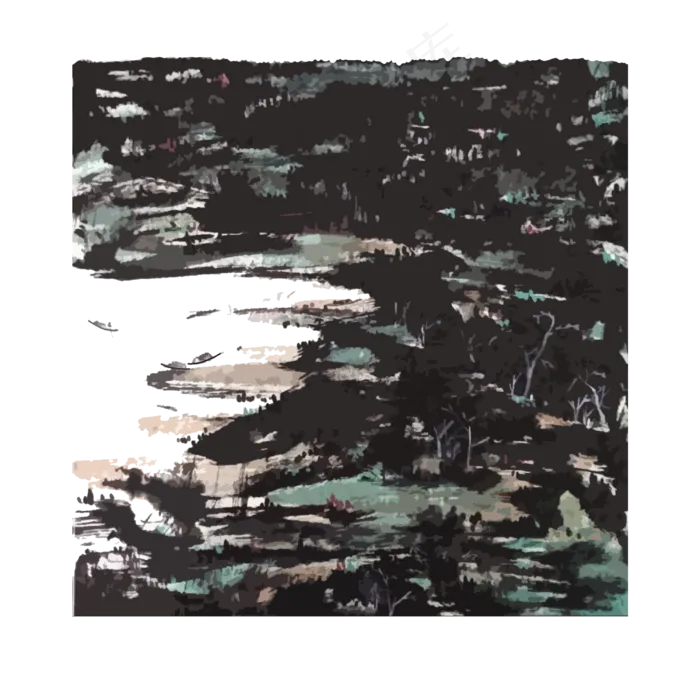 山水色块国画水墨写意春PNG(3000X3000(DPI:300))psd模版下载