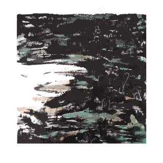 山水色块国画水墨写意春PNG