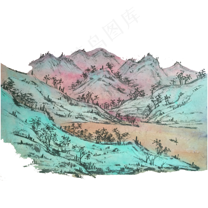 山水国画水墨PNG东方(4000X4000(DPI:300))psd模版下载