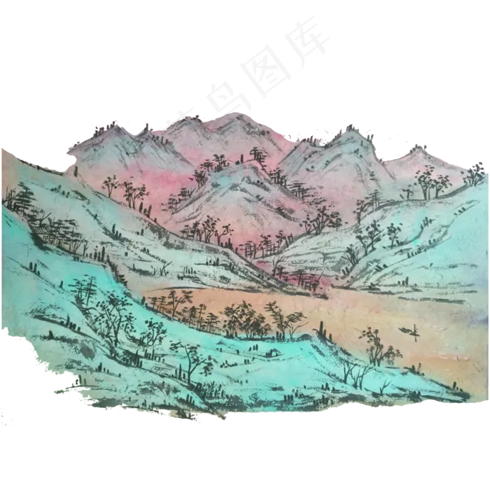 山水国画水墨PNG东方(4000X4000(DPI:300))psd模版下载