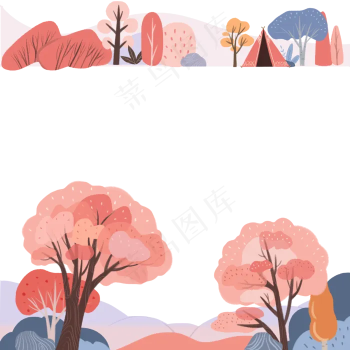 森林装饰边框粉色树木PNG植物,免抠元素(3000X3000(DPI:300))psd模版下载