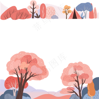 森林装饰边框粉色树木PNG植物,免抠元素