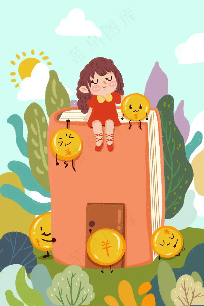 绿色小清新金融女孩和金币(3545X5315(DPI:300))psd模版下载