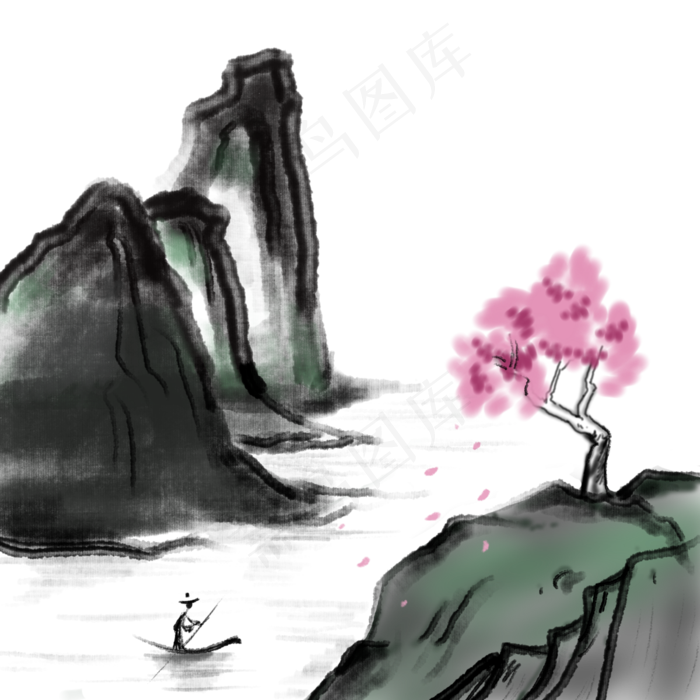 中国风水墨山水桃花